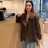 Chamarra Corta Color Café Moca para Mujer 2026 Primavera Otoño Nueva Doble Botonadura Corte Ajustado Traje Persona Pequeña Chamarra Cortavientos Casual