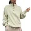 Moletom de Veludo Australiano Feminino 2025 Outono e Inverno Novo Botão Gola Alta Solto Tamanho Grande Forrado com Fleece Espessado Quente Manga Longa