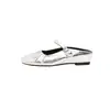 Sapatos Femininos Slip-On Prateados Suaves Estilo Francês com Aumento Oculto de Altura, Apresentando Design Mary Jane de Uma Tira, Sapatos Pequenos de Couro, Meio-Mules para Uso Externo