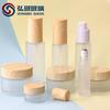 Botella de Crema Set Cosmético Botella Cubierta Grano de Madera Botella de Loción con Bola Cubierta de Bambú Imitación Impresión por Transferencia de Agua Sub-envase