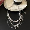Collar con borlas de perlas y mariposas multicapa de estilo dulce y moderno para mujer, gargantilla de cadena para clavícula, accesorios, collar de cadena de alta calidad, joyería