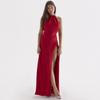Vestido de primavera para mujer, nuevo, sexy, con cuello sin espalda, largo, dividido, de comercio exterior europeo y americano. Vestido de noche de moda.