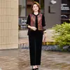 Nuevo Estilo Chino Ropa para Madres Chaleco con Estampado de Terciopelo Dorado Traje para Mujer Ropa para Mujeres de Mediana Edad y Mayores Elegante Casual Temperamento Conjunto de Tres Piezas