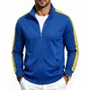 Jaqueta Masculina Casual Amazon Transfronteiriça com Gola Alta Zíper Tricô Blocos de Cor Laterais Listras Solta Primavera Outono Diária
