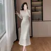 Vestido de Encaje de Otoño e Invierno de Calidad Elegante Vestido con Sensación de Lujo Ligero para usar con un abrigo Negro