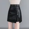 Otoño e Invierno Nuevo Estilo Coreano Falda Pequeña de Cuero Falda Midi con Abertura Falda Negra Sexy Falda Corta de Cintura Alta Falda de Estudiante Línea A