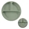 Plato dividido de silicona de grado alimenticio para niños con base de ventosa, bandeja para alimentos complementarios de bebé, vajilla para bebés resistente a caídas, plato de comida de tres compartimentos