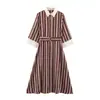 Vestido Midi Listrado Elegante da Moda Europeia e Americana Z Cross-Border para Mulheres 2026 Atacado com Cinto 5029215