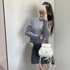 TB Outono e Inverno Feminino Novo Suéter de Malha com Gola Redonda Casual Clássico Quatro Barras Estilo Universitário Suéter Branco Veado