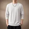 Camiseta de punto base de cuello redondo para hombre, estilo americano de dinero antiguo, textura vertical, manga larga, otoño, corte holgado, versátil, simple