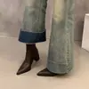 Botines franceses de tacón alto, tacón grueso, punta fina para mujer, colección otoño/invierno 2025, color café, forro de felpa, botas estilo Martin, botines cortos ajustados