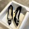 Zapatos de tacón alto para mujer con tacones finos, punta fina, pedrería, estilo francés, negros, elegantes, zapatos de vestir para socialité, nuevo modelo primavera/otoño 2025