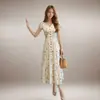 Transfronterizo 2026 Nueva Ropa de Comercio Exterior Tk para Mujer Verano Nuevo Cuello en V Estampado Francés Ceñido a la Cintura Adelgazante Vestido