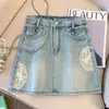 Saia jeans bordada estilo chinês para mulheres, nova saia lápis de cintura alta em A, estilo chinês retrô, nova saia curta estilo chinês, verão 2026