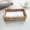 Cesta de armazenamento de palha mais vendida internacionalmente, porta-lenços de Jacinto d'água natural trançado à mão, organizador de mesa multifuncional