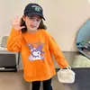 Camiseta de manga larga de algodón puro a la moda para niñas, para primavera y otoño, top base holgado y versátil para niños mayores, con cuello redondo, moderno