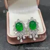 Brincos de Prata 925 com Agulha Inlaid de Calcedônia Verde Gelo, Brincos Estilo Chinês Novo na Cor de Jade, Brincos de Ágata Verde Gelo Transparente com Jade