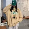 Sudadera Larga de Manga Larga con Estampado de Letras Retro Americano Estilo Oversize Bf Perezoso para Mujer, Ropa Suelta de Primavera y Otoño para Mejor Amiga