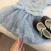 Conjunto de 2 Peças de Algodão para Meninas Primavera 2026 Vestido Princesa Bolo Saia de Tule Bufante Roupa Estilo Ballet