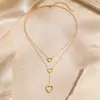 Collar Transfronterizo Yuhui de Acero de Titanio con Corazón de Diamante Completo, Collar de Acero Inoxidable con Forma de Corazón Hueco en Y de Doble Capa