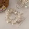 Elegante Elástico de Cabelo Renda com Pérolas Estilo Intestino para Mulheres, Novo Estilo de Prendedor de Cabelo High-End 2025, Elástico de Borracha, Acessórios de Cabelo com Flores