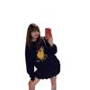 Sudadera de Diseño Estilo Coreano con Estampado de Pera Cuello Redondo Hombro Derecho para Mujer Otoño e Invierno Holgada Talla Grande Terciopelo Engrosado Top de Moda