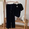 Traje popular de verano de manga corta para mujer 2025 Nuevo estilo Diseño de top Nicho Pantalones de pierna ancha Conjunto de dos piezas