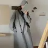 Abrigo de tweed de longitud media hasta la rodilla para otoño e invierno para mujer, abrigo rosa casual y moderno para mujeres petite, estilo popular