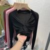 Camiseta Feminina Puro Desejo Doce e Picante com Decote V e Manga Longa para Roupas de Primavera de Nicho, Top Cruzado Plissado Recortado Slim e Chique para Mulheres