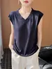 Nuevo Chaleco de Punto Fino con Cuello en V para Primavera y Verano Color Sólido Sin Mangas Jersey Holgado Versátil Camisa Base Top