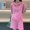 Moda Celebridade da Internet Verão Novo Roupa de Rua High-End Pequeno Casual Roupa Esportiva Rua Conjunto de Duas Peças Rosa