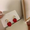 Aretes de Fresa Tobillera Rojo Goteo de Aceite Resina Aretes Redondos Moda Vintage Nicho Aretes Lujo Ligero Sentido de Alta Gama