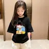 Camiseta de Manga Corta de Algodón Puro para Niñas, Top de Ropa Infantil de Dibujos Animados Moderno y a la Moda, Camiseta Casual Versátil de Cuello Redondo para Bebés Niñas, Manga Media