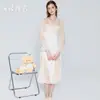 Rosa Seda Liso Cetim Renda Patchwork Decote Profundo Push-up Acolchoado Tentador Transparente Camisola Conjunto para Casa W2805