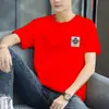 Camiseta de Verão Masculina de Manga Curta Nova Estilo Coreano Slim Fit Moda Jovem Tendência Estampada Fina Gola Redonda