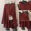 2026 Nueva Ropa para Mujer Tallas Grandes Estilo Coreano Casual de Moda Cuello Redondo Abertura Lateral Adelgazante Color Sólido Top