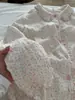 Conjunto de pijama de gaze dupla com estampa fofa e macia, com gola franzida e mangas compridas para meninas, adequado para usar fora de casa