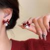 Pendientes de Terciopelo Borgoña con Imitación de Perla Rosa Estilo Retro de Hong Kong para Otoño e Invierno, Pendientes Elegantes y de Alta Gama, Nuevo Estilo 2023