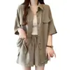 Conjunto de duas peças de verão para mulheres plus size: top camisa novo + shorts elástico para mulheres