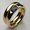 Anillos Europeos y Americanos Transfronterizos de Doble Anillo Apilados de Zafiro, Anillos Vintage de Lujo Ligero Chapados en Oro, Joyería de Nicho de Alta Gama para Hombres y Mujeres