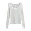 Puro querer 2024 verano nuevo cuello U micro transparente manga larga camiseta mujer chica hot delgada protector solar base blusa