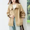 Trench coat cáqui para mulheres, outono de 2026 novo estilo coreano casual folgado gola alta com zíper comprimento médio casaco que rejuvenesce