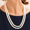 Collar de perlas de imitación de doble capa, accesorios de cheongsam de dos capas, cadena de cuello multicapa para mujer, cadena de suéter de dos filas