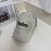 Boné de Baseball Color Block com Bordado de Letras Desgastado para Mulheres, Moda Americana Versátil para Primavera e Verão Que Faz o Rosto Parecer Menor