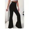 Calça Longa Casual Feminina de Veludo Canelado de Cintura Alta Elástica Fluida Estilo Novo Europeu e Americano com Bolsos e Micro Flare