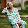 [Parrot] Pijama Novo 2025 para Mulheres, Estilo Celebridade da Internet de Seda Gelada de Manga Longa para Primavera e Outono, Conjunto de Roupa de Casa de Alta Qualidade