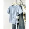 2026 Verão Novo Estilo Plus Size Feminino Estilo Coreano Elegante Gola Redonda Fita Irregular Ombro Reto Manga Curta Camiseta Fina