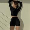 Moda feminina estilo coreano simples com fenda maiô de manga comprida cobertura de proteção solar fino emagrecedor maiô biquíni para férias em águas termais