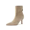 Botines Franceses Nude de Tacón Alto Elegantes y Versátiles para Mujer con Tacón de Aguja y Punta Cerrada Cremallera Trasera Botines Tipo Calcetín Elásticos Ajustados