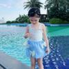 Nuevo Lindo Traje de Baño con Lazo para Niños y Niñas Traje de Baño de una Pieza con Tirantes Falda de Malla sin Mangas Traje de Baño para Vacaciones